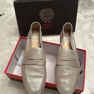 Vince Camuto Macinda Sandy silver sparkling suede loafer
